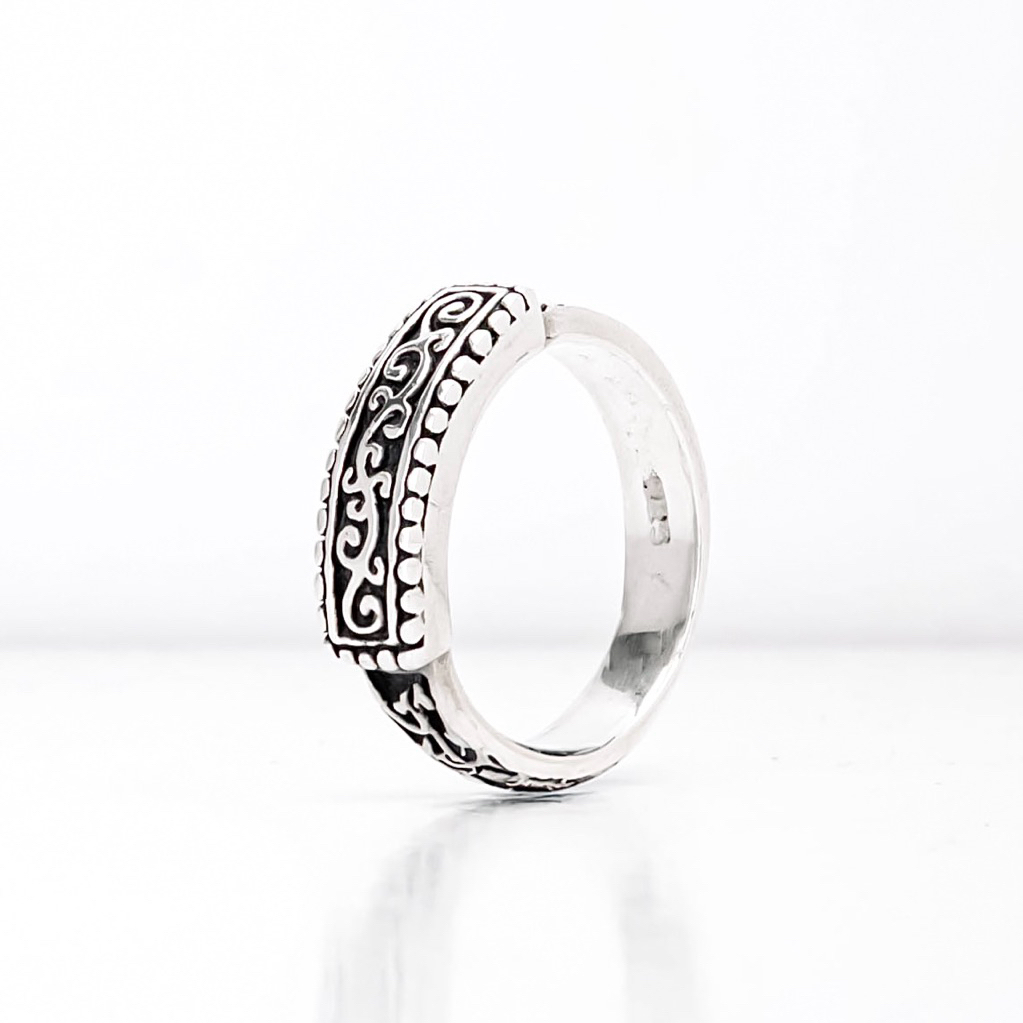 Cincin Perak Asli 925 Motif Khas Ukiran Jawan Bali - Pria Wanita Ring Silver Vintage