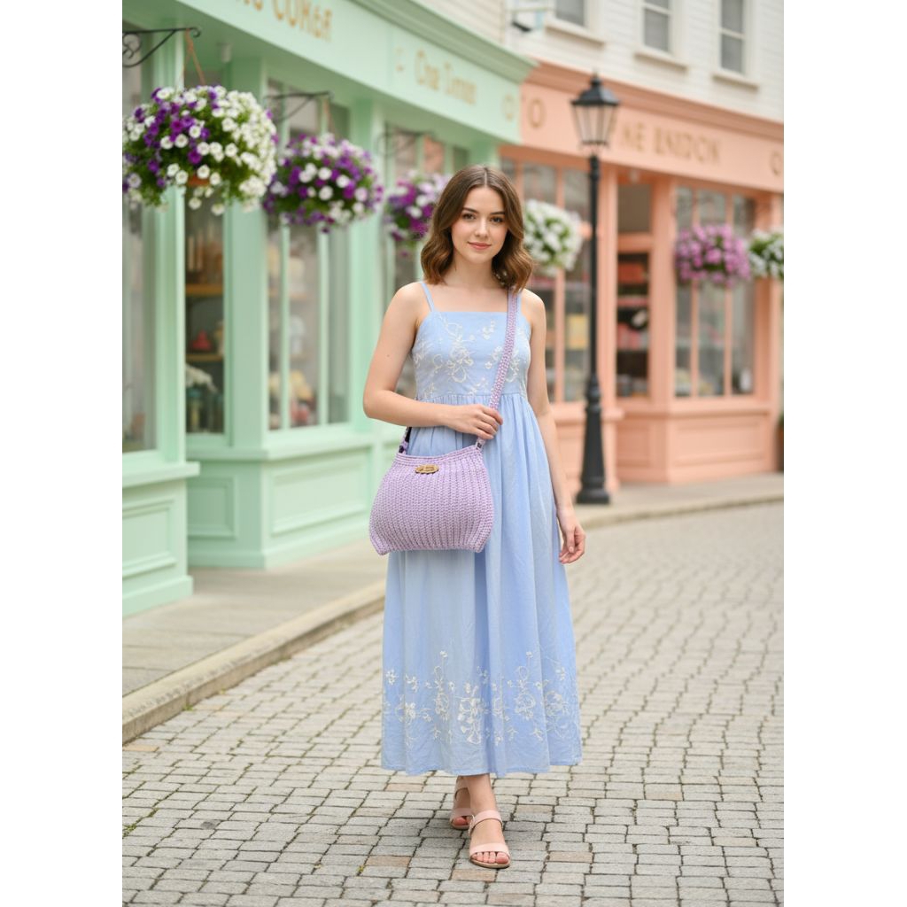Tas Rajut Wanita Lilac Breeze Knit Bag Ungu Pastel | Sling Bag Handmade Aesthetic Minimalis Kekinian