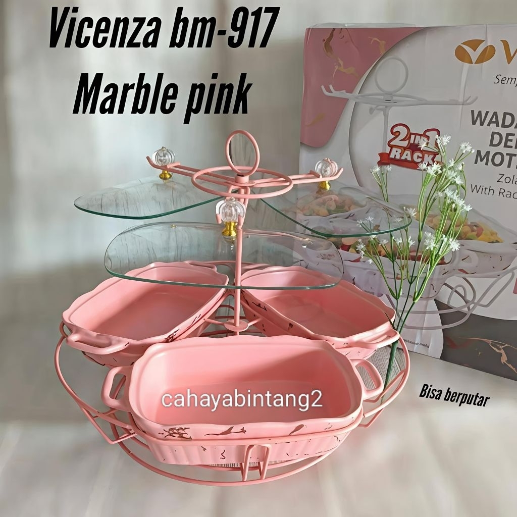 (Packing Kayu) Prasmanan Putar Set 3 Tutup Gantung Keramik Marble Vicenza BM 917