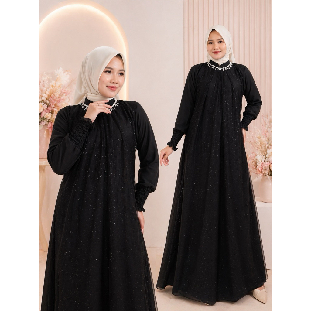 Allzena Gamis Wanita  Mewah Simple Elegan || Gamis Payet Mewah Ceruty