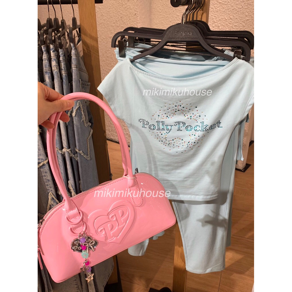 BERSHKA POLLY POCKET TAS PINK BOWLING BAG SHOULDER BAG HOBO BAG BERSHKA x POLLY POCKET COLLECTION ME