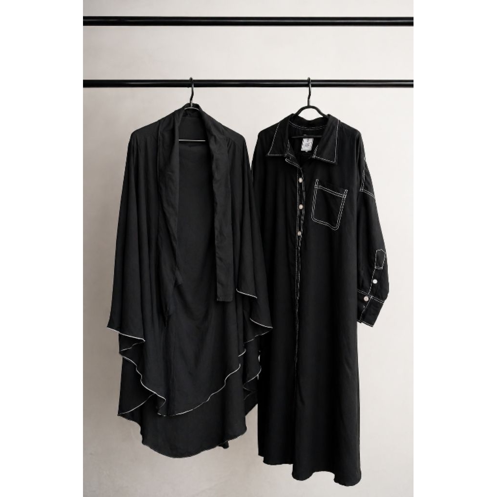 Kemejabaya Jaya Elmadina Abaya Haji Mama Gigi warna Black Mina anti uv set French Khimar Caramel XS 