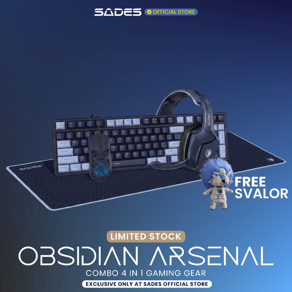 SADES OBSIDIAN ARSENAL Gaming Combo 4in1 Headset + Keyboard + Mouse 7200 DPI + XL Mousepad