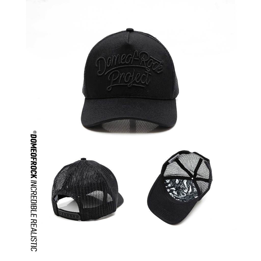 Topi Trucker Hitam Dome Of Rock Project  Snapback Mesh Bordir Premium Unisex Streetwear