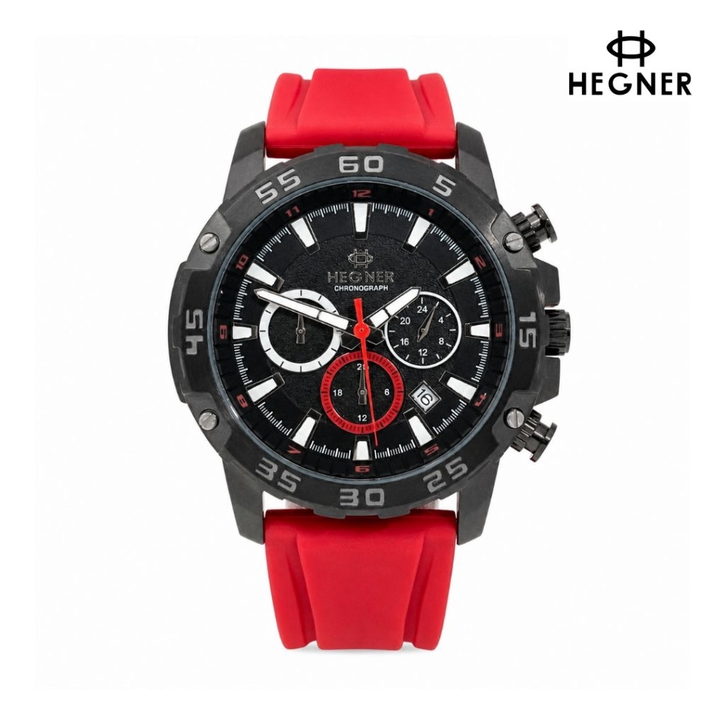 Jam Tangan Pria HEGNER HW 1671G-3 Red Rubber Strap