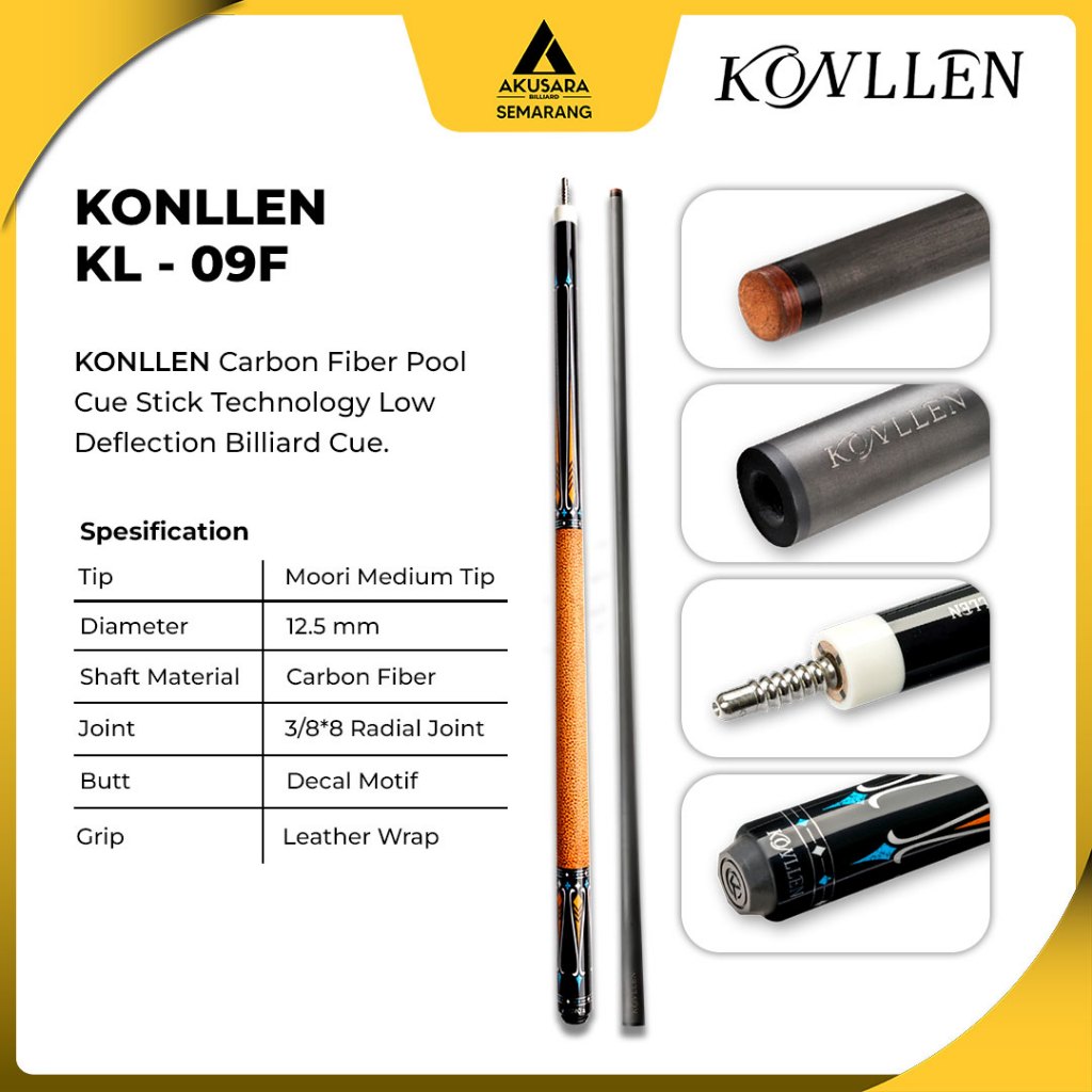 Konllen KL-09F Carbon Shaft Stik Billiard Cue Play Low Deflection