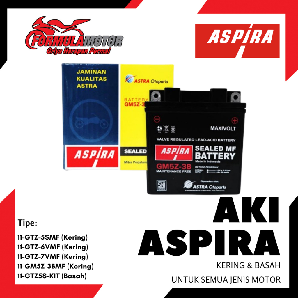 Aki Motor Aspira - Aki Kering Untuk Semua Jenis Motor (Pilih Tipe)