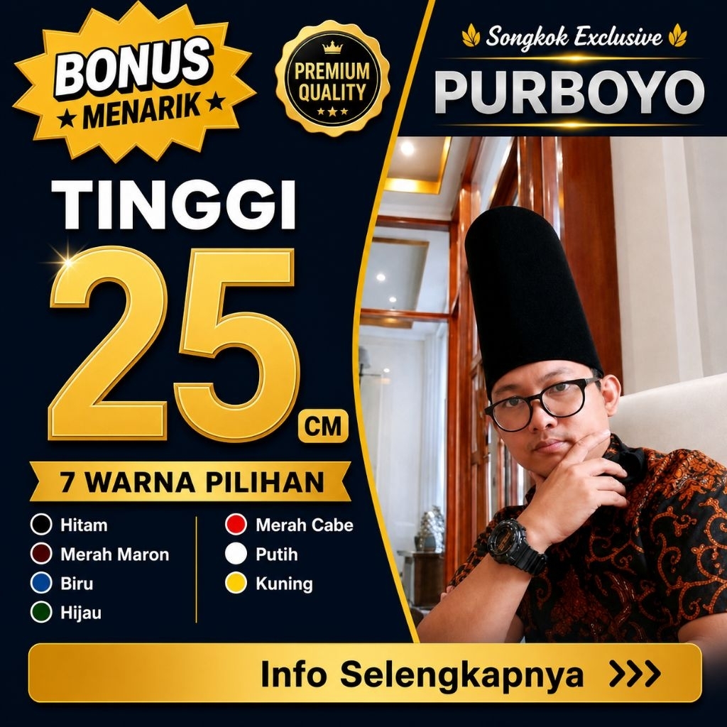 Peci Tinggi 25 cm - Bludru Halus Berkualitas Premium Model AC - Songkok Purboyo Kopiah Polos