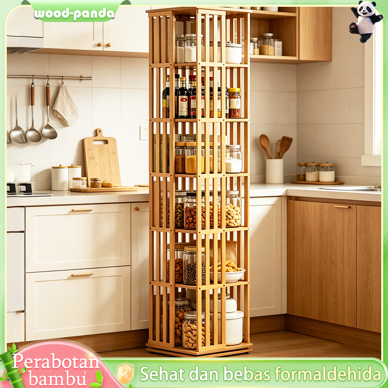 Rak Dapur Kayu 5/6 Lapis Rak Dapur Bambu Rak Rempah Ratus Rak Bumbu Kayu Dapur Rak Yang Dapat Diputa