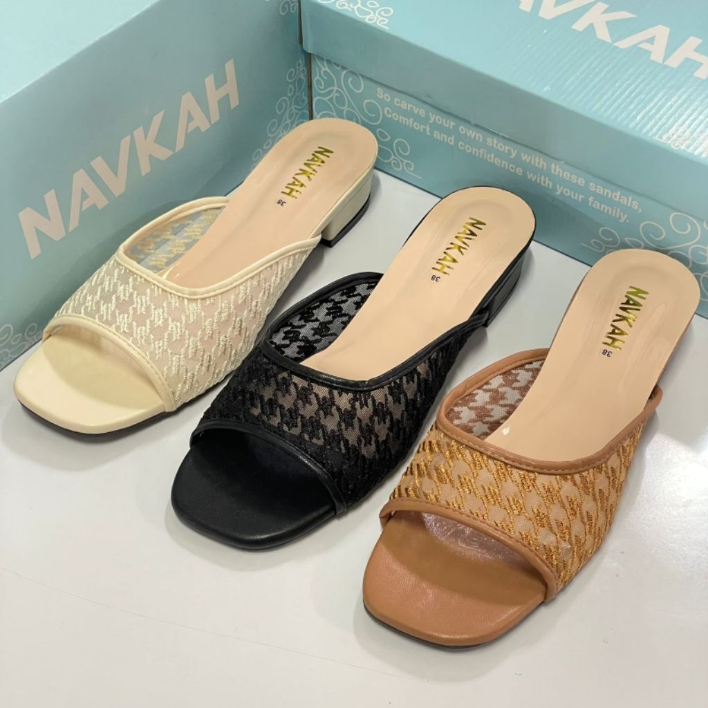 Navkah I21/Sendal Selop Heels Wanita [ Heels Slipper Sandal ] Heels 3cm
