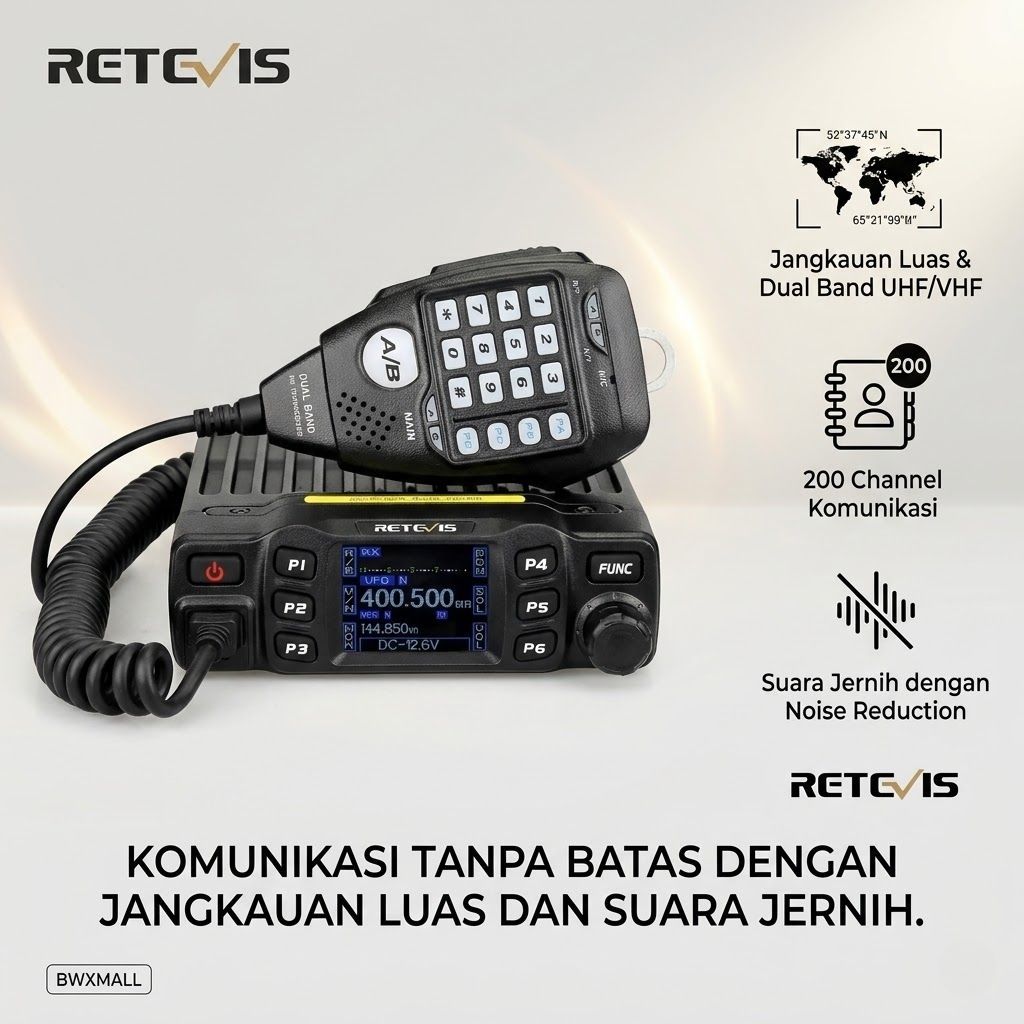 Radio Rig Dual Band RETEVIS RT95 VHF UHF 200 Saluran Komunikasi Jarak Jauh Layar Digital Audio Jerni