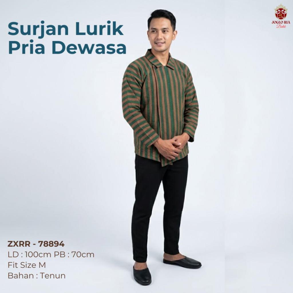 Baju Surjan Lurik Pria Dewasa Khas Solo Tenun Tradisional Jawa Atasan Kondangan Murah Ria Batik Solo