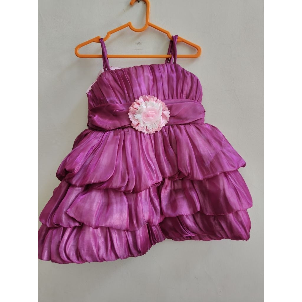 GAUN PESTA ANAK PEREMPUAN / DRESS PESTA ANAK / GAUN UNGU ANAK BAYI / GAUN SUSUN UNGU ANAK BAYI