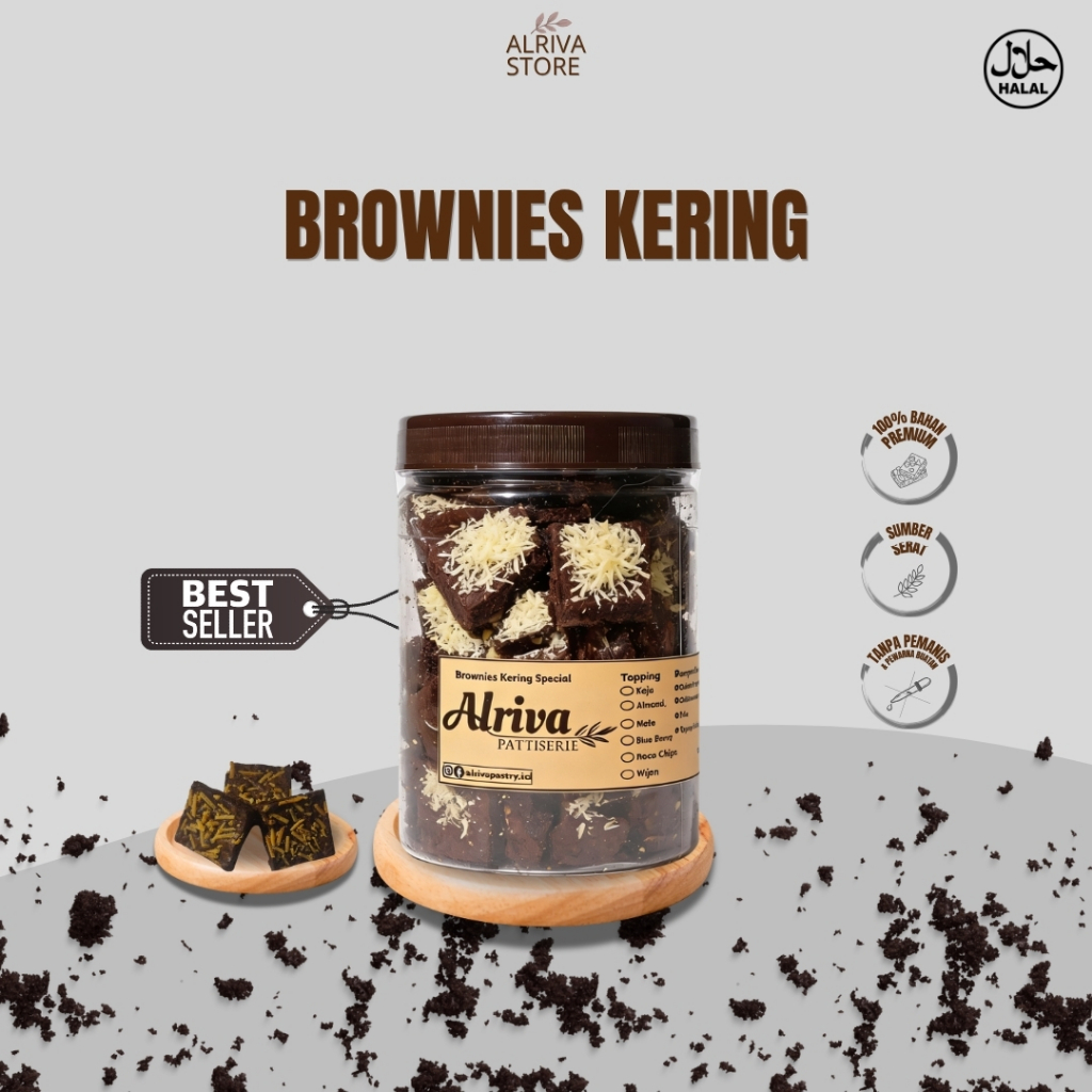 Brownies Kering kotak |  Toples BPOM HALAL ( keju ) | Alriva Brownies