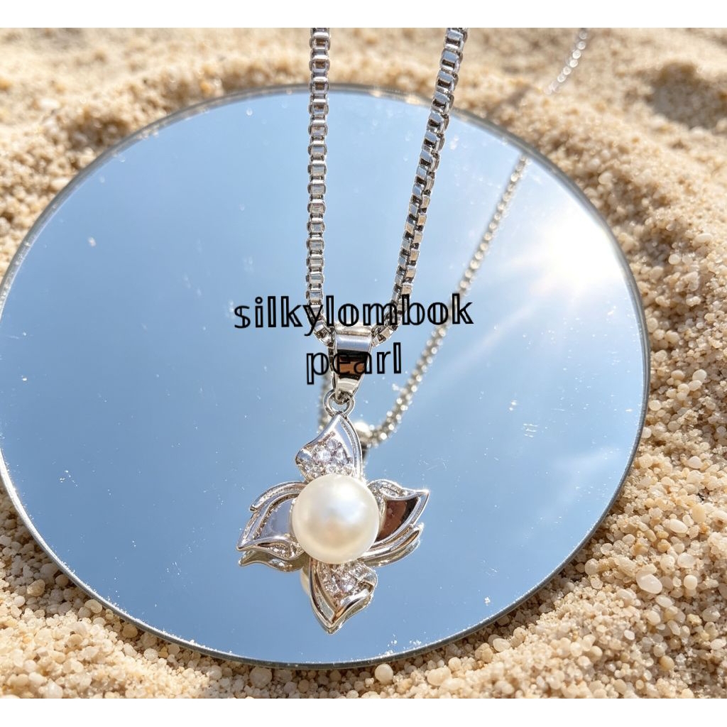 Kalung rhodium lapis emas mutiara air tawar asli Kalung full mutiara air tawar asli lombok Kalung mu
