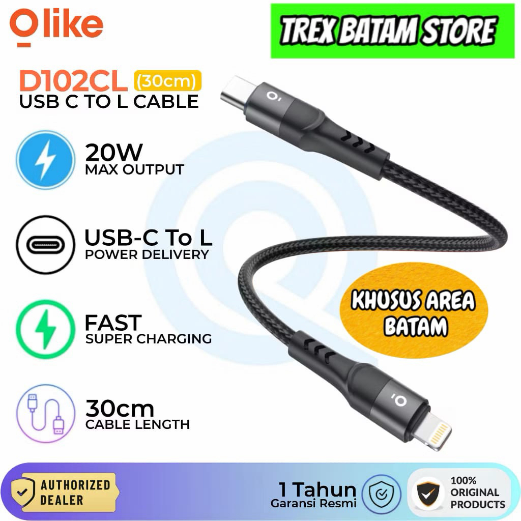 OLIKE KABEL POWERBANK C TO LIGHTNING PENDEK  30 CM  FOR IPHONE - BATAM