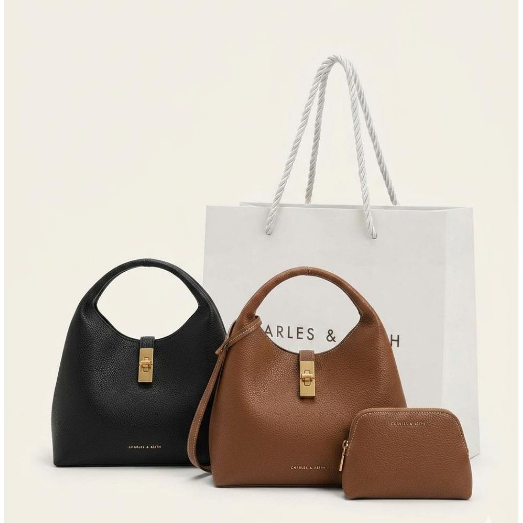 Charles & Keith Chance Textured Bucket Bag