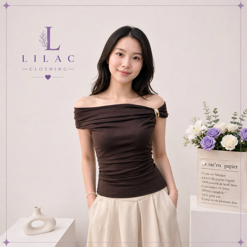 LILAC - Aanrina Top | Atasan Off Shoulder Sabrina Wanita Formal Casual Elegant Trendy Baju Atasan Ra