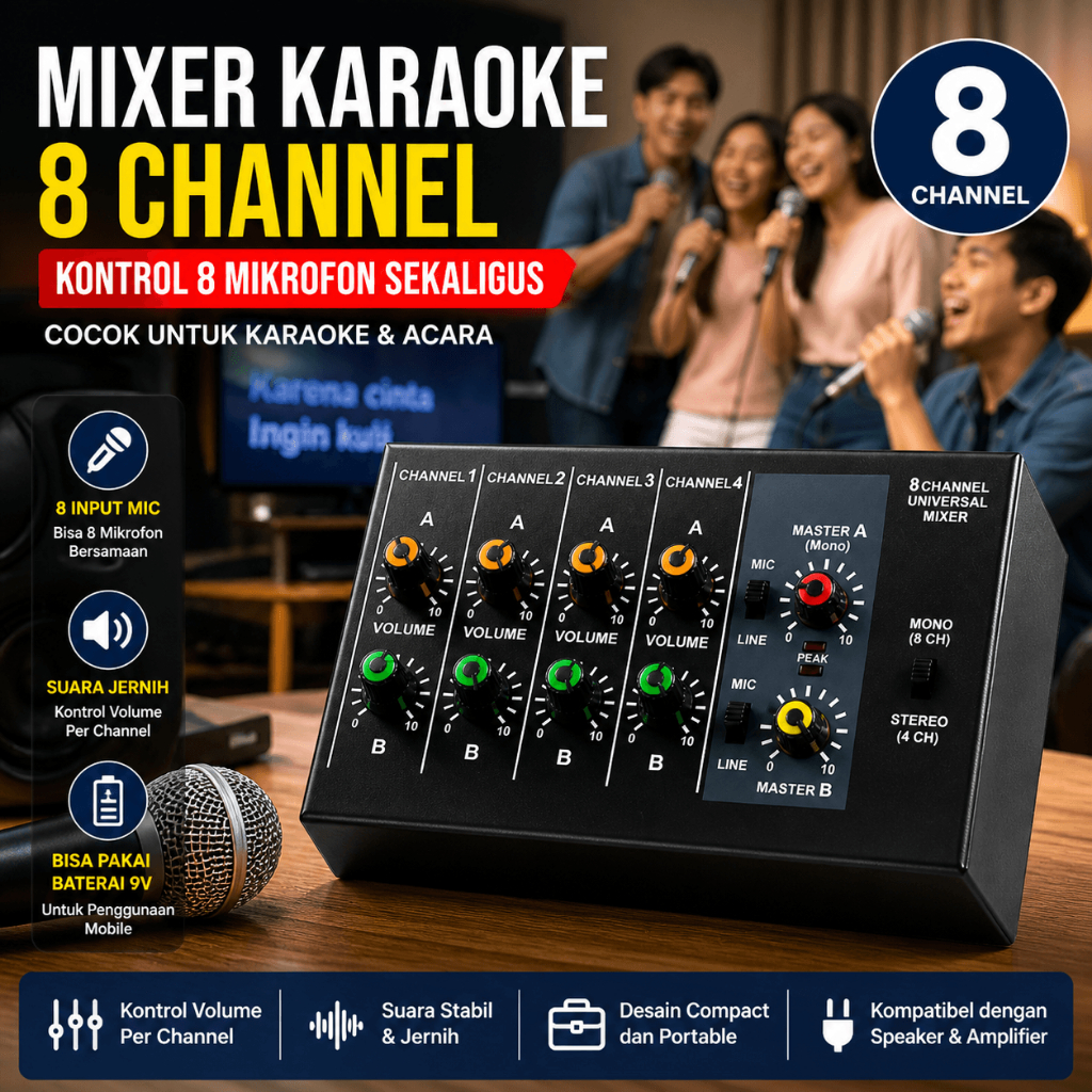 Ammoon Console Mixer Karaoke Audio 8 Channel Murah Mikser Sound System Mini Soundsystem Terbaru
