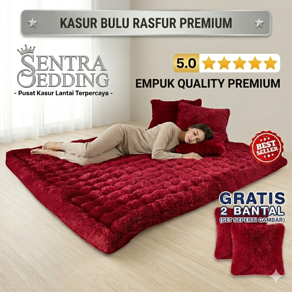 Kasur Lantai Bulu Rafsur Gender Premium Empukl Free 2 Bantal Tebal 8-10 cm