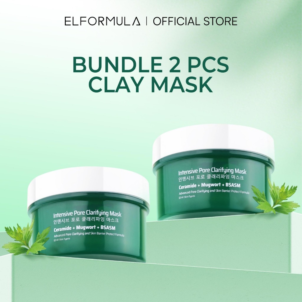 ELFORMULA Bundle 2pcs Intensive Pore Clarifying Mugwort Mask - Clay Mask Mud Mask Acne Pembersih Por