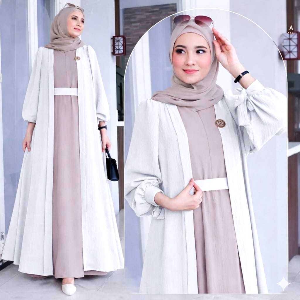 Abaya Set Dress Inner Outer Belt Baju Wanita Muslimah Nyaman Dipakai