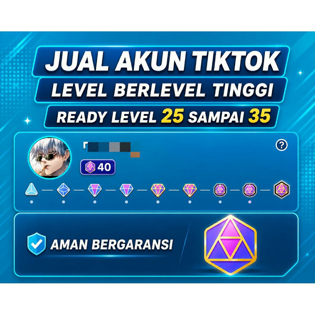 jual akun tiktok level ber-level tinggi bisa live stok