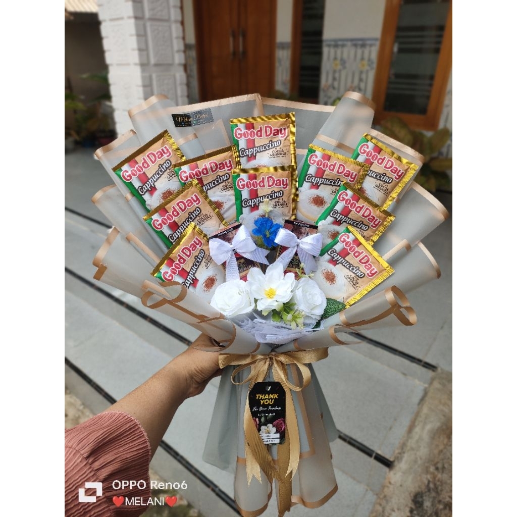 Buket Kopi 10 pcs mix rokok 2pcs lengkap dengan bunga