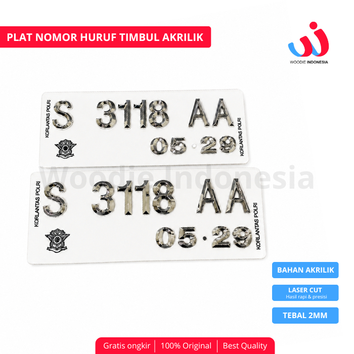 Plat Motor Timbul Akrilik Anti Karat  Chrome