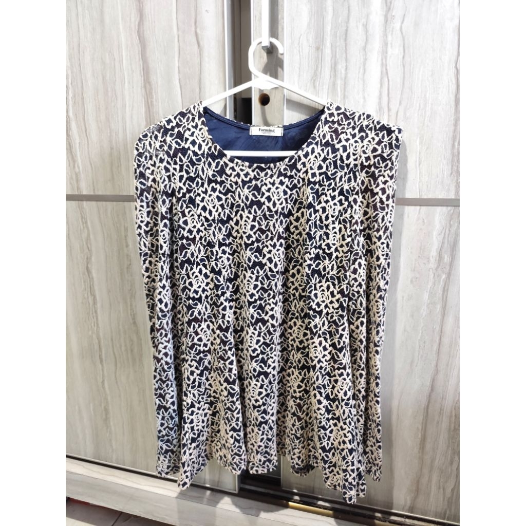 NAVY GOLD LACE PEPLUM BLOUSE ATASAN BLOUSE WANITA