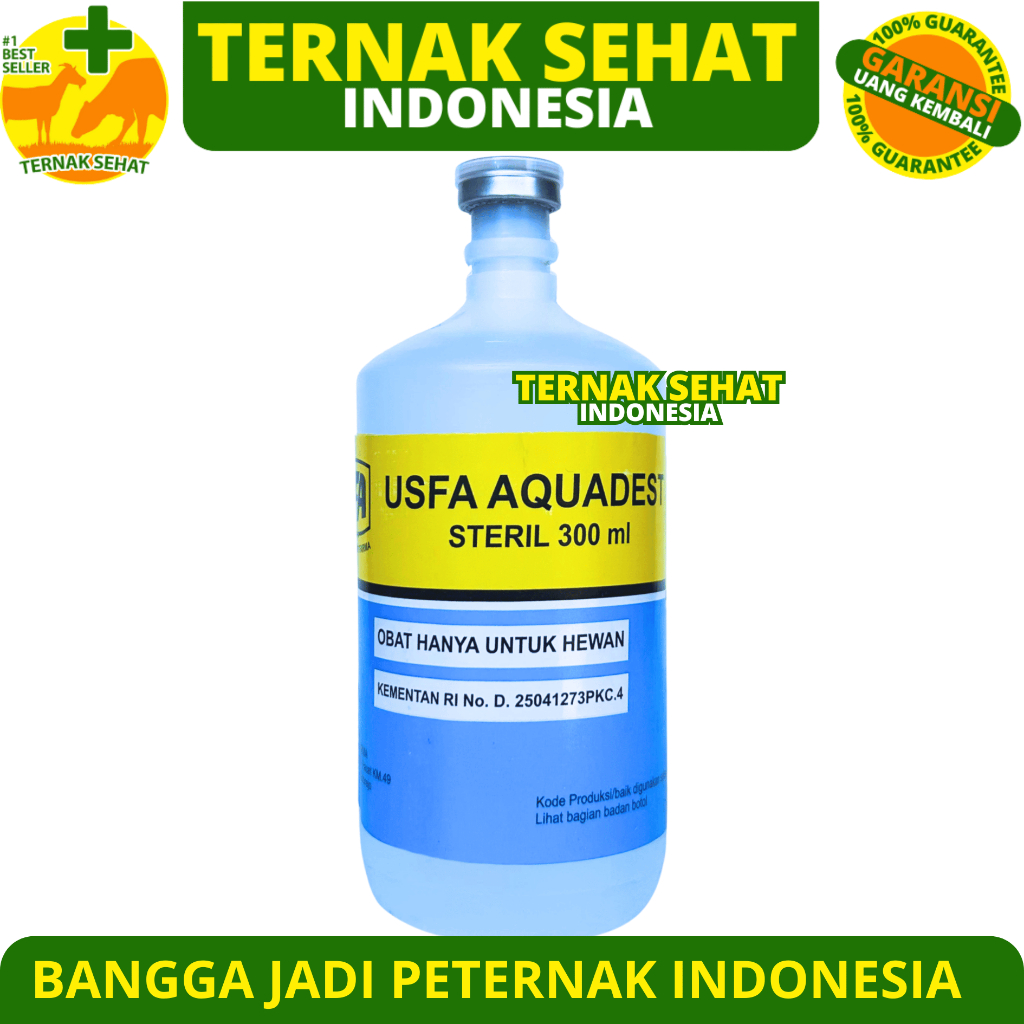 USFA AQUADEST 300ML - Aquades Air Steril Destilated Water untuk Campuran Obat Hewan Ternak