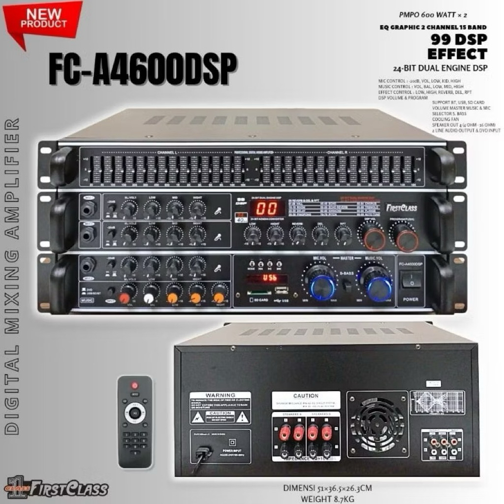 POWER AMPLIFIER FIRSTCLASS FC A4600 DSP DIGITAL KARAOKE PROFESSIONAL AMPLI FCA4600DSP BLUETOOTH ORIG