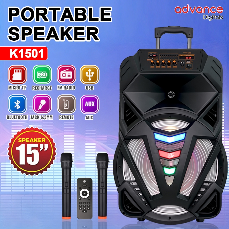 Advance 12/15 Inch Speaker Bluetooth Portable K1501 Salon Aktif Bluetooth Full Bass Speaker Meeting