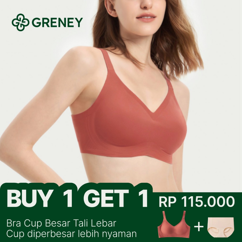 GRENEY - Set Bra Big Size Tali Lebar Bergesper Tanpa Kawat Tanpa Busa Bra Push Up Jumbo + Celana Dal