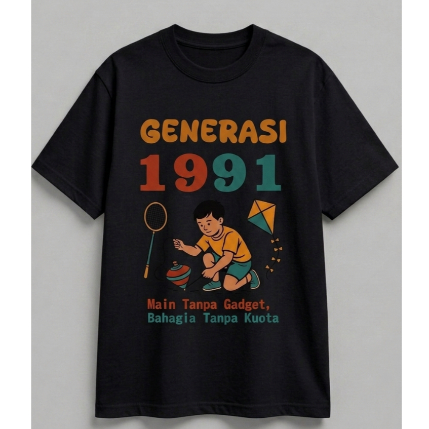Kaos tahun lahir 1991 bahan katun combed asli pria wanita standar distro