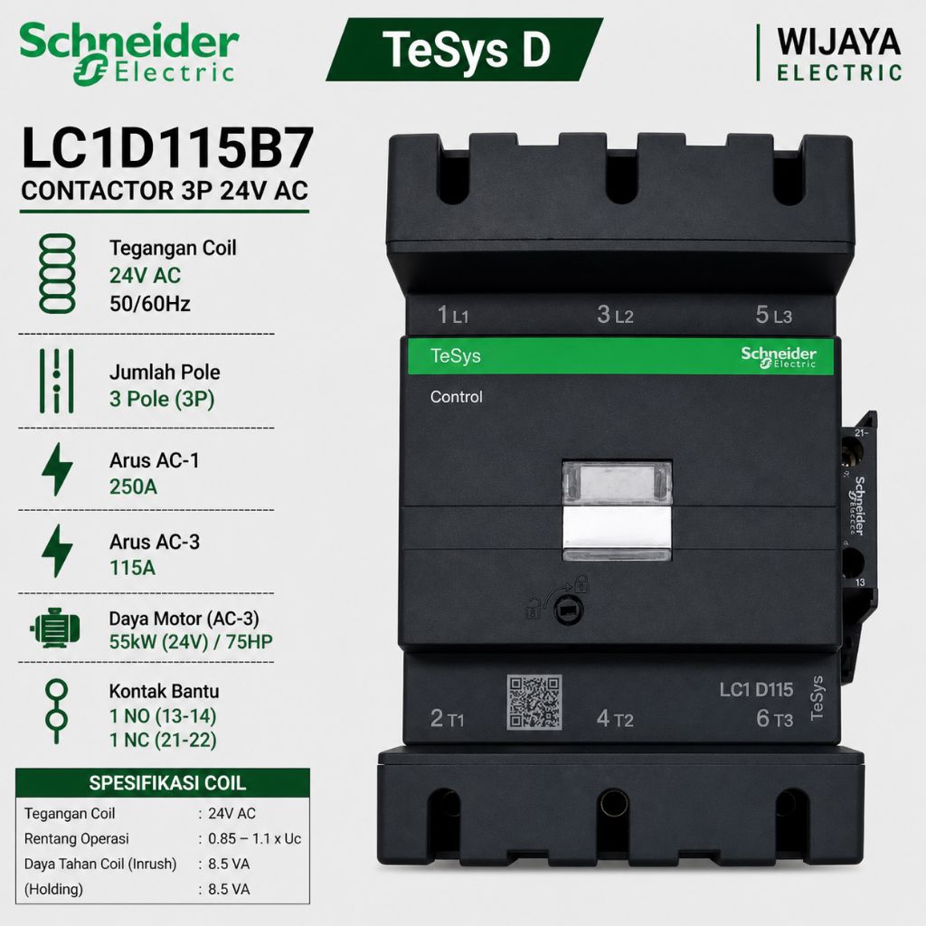 contactor kontaktor Schneider LC1D115B7 LC1D115 24vac 3phase 115a original Schneider