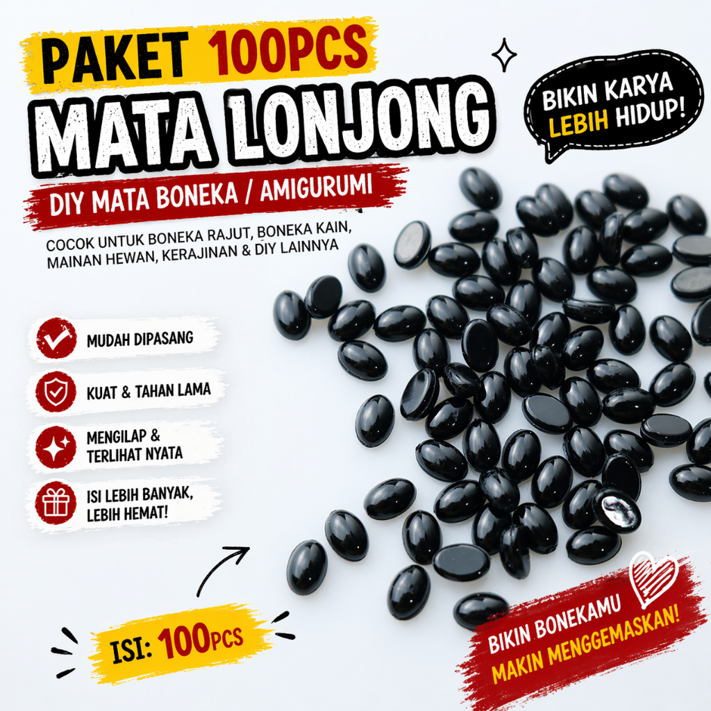 MADEBYBULAT - 100PCS MATA BONEKA OVAL LONJONG BONEKA AMIGURUMI