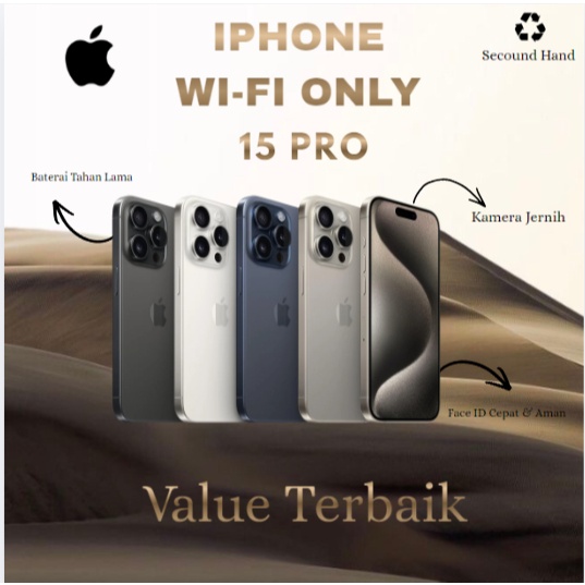 IPHONE 15 PRO WIFI ONLY 128GB/256GB SECOND FULLSET BERGARANSI