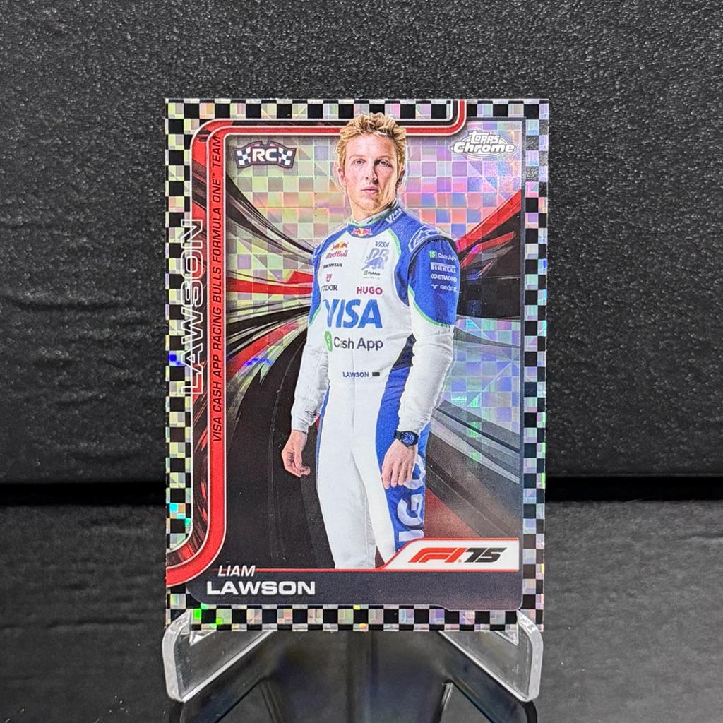 Kartu f1 Topps Chrome F1-75 (CHECKERED) - Liam Lawson (Racing Bulls) (RARE ROOKIE - RAINBOW)