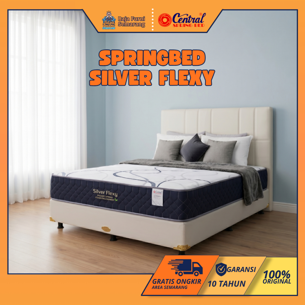 CENTRAL SPRING BED SILVER FLEXY Fullset Divan Kasur Spring Bed Pocket Spring Orthopedic 31cm Semaran