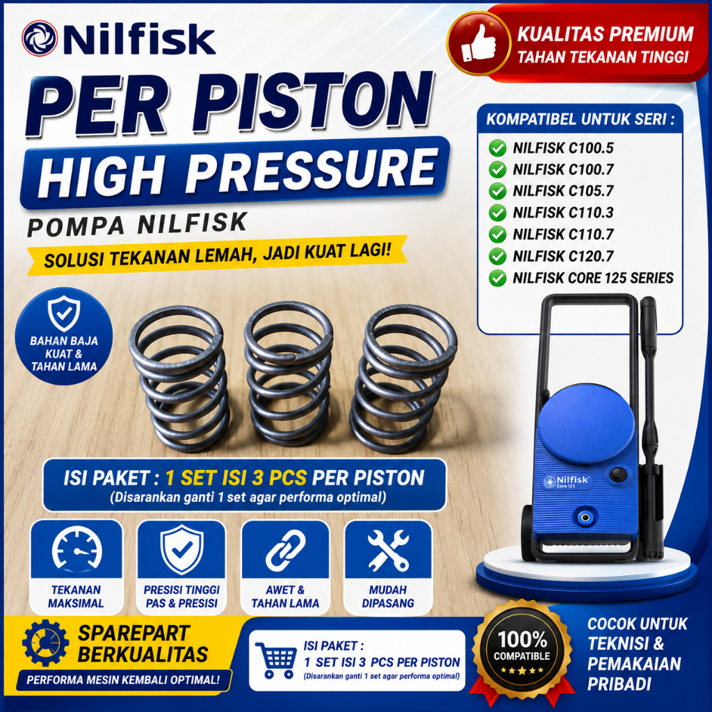 Nilfisk Per Piston High Pressure Untuk Pompa Nilfisk, Bahan Kuat, 3 Pcs, Kompatibel for Nilfisk c100