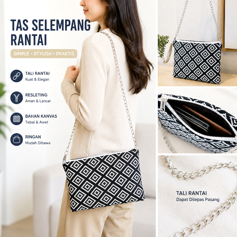 Tas Selempang Wanita Tali Rantai Kanvas Dorothy Slingbag 26x18cm Canvas Sling Bag Kecil