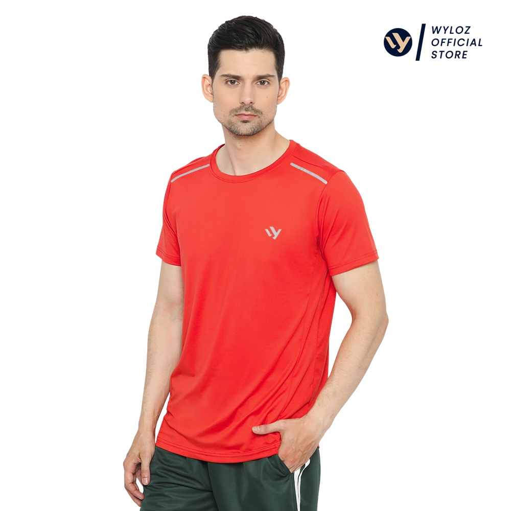 WYLOZ Kaos Olahraga Pria Lengan Pendek Jersey Sport Dry Fit Gym Senam Cowok Merah Orange Premium