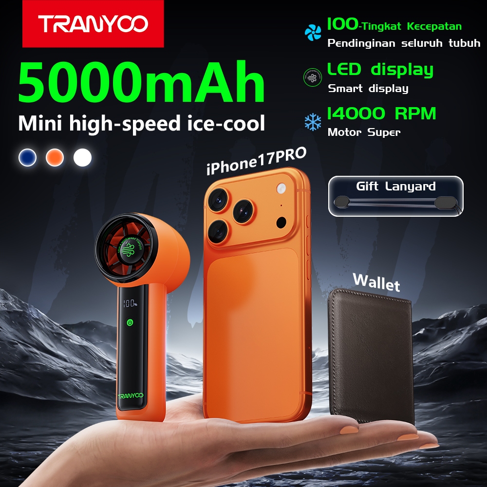 TRANYOO-FX01 kipas angin genggam portabel, dengan baterai berkapasitas besar 5000mAh, kecepatan hing