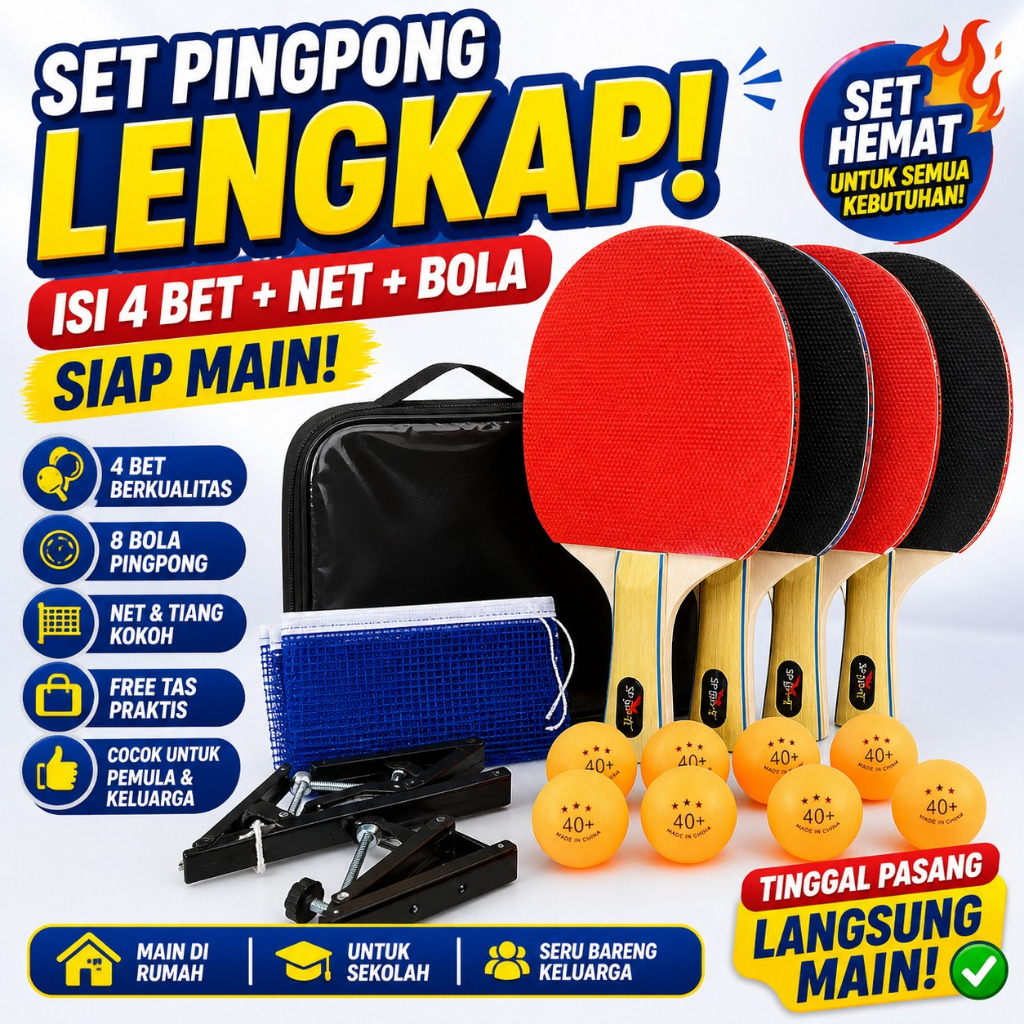 SET BET PINGPONG MODEL YASAKA  ISI 4 BET + NET + BOLA | FREE TAS