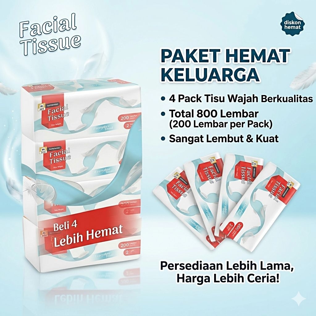 365 Superindo Facial Tissue 2ply 200 sheets X 4 Pax