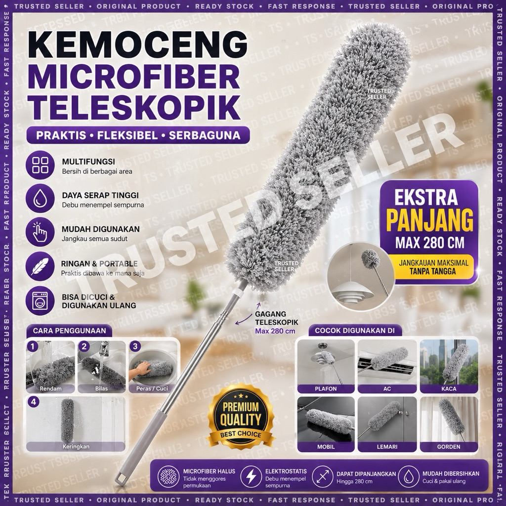 A43A HELLO_ALICE KEMOCENG MICROFIBER TELESKOPIK BULU HALUS GAGANG 280 CM BISA DIPERPENDEK PERPANJANG
