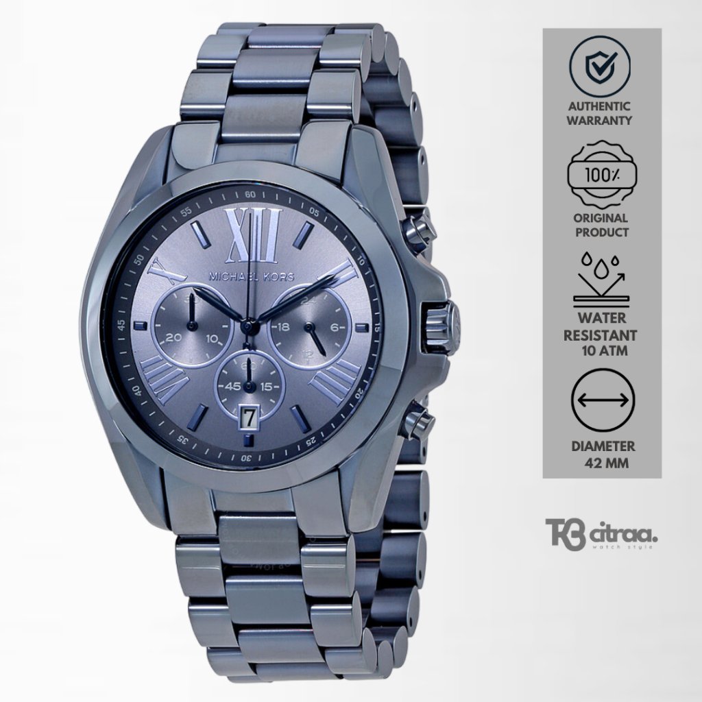 Jam Tangan Pria Michael Kors Chronograph Blue Stainless Steel Mewah Original MK6248