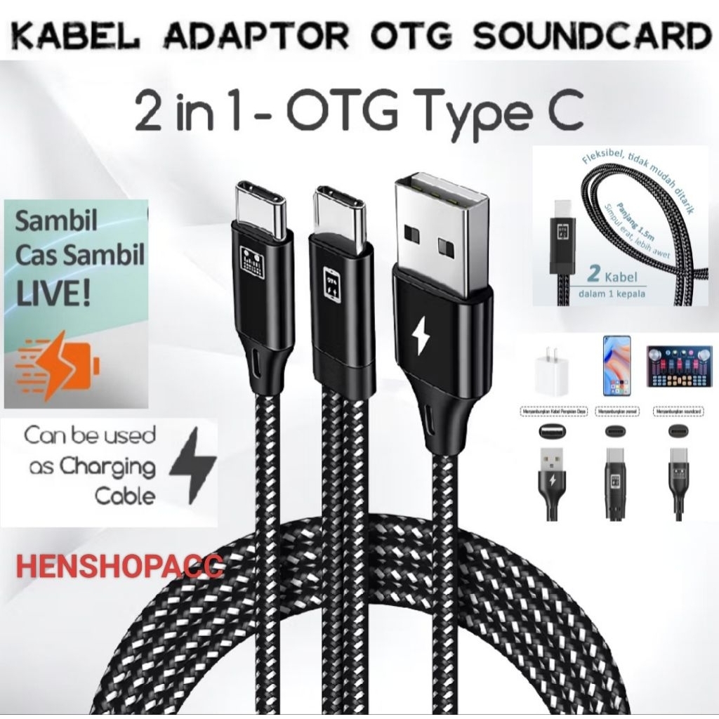 KABEL OTG SOUND CARD TYPE C 2 IN 1 (SAMBIL CAS SAMBIL SIARAN)
