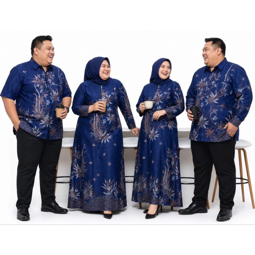 COUPLE GAMIS BIRU BATIK JUMBO BAJU COUPLE GAMIS SERAGAM KONDANGAN
